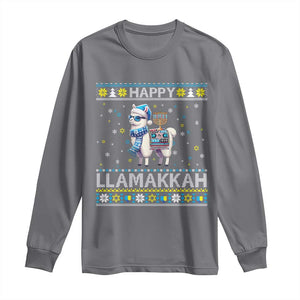 Happy LLamakkah Long Sleeve Shirt Funny Llama Ugly Hanukkah Christmas Gift TS12 Charcoal Print Your Wear