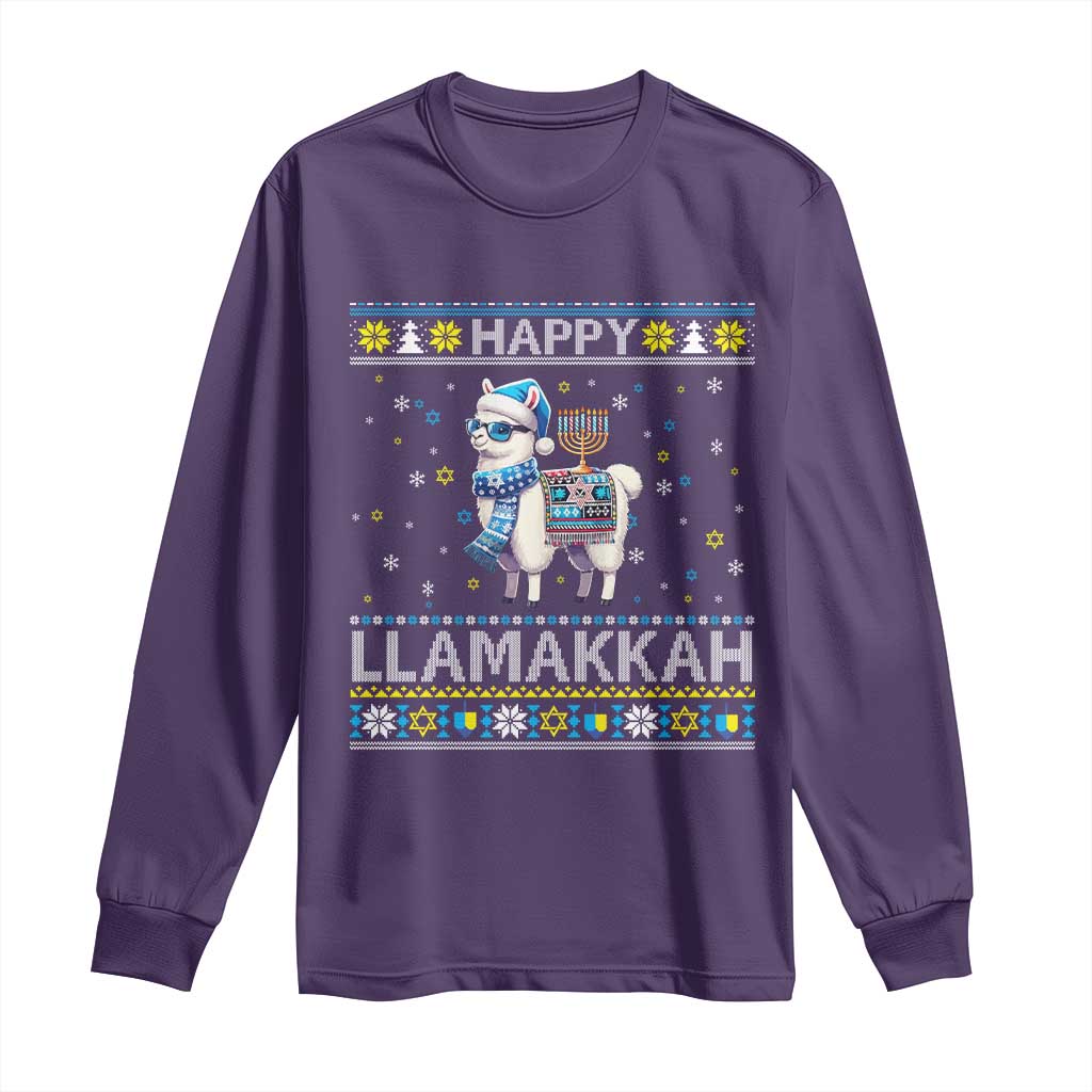 Happy LLamakkah Long Sleeve Shirt Funny Llama Ugly Hanukkah Christmas Gift TS12 Purple Print Your Wear