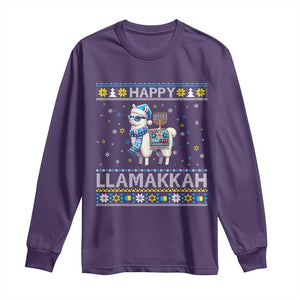 Happy LLamakkah Long Sleeve Shirt Funny Llama Ugly Hanukkah Christmas Gift TS12 Purple Print Your Wear