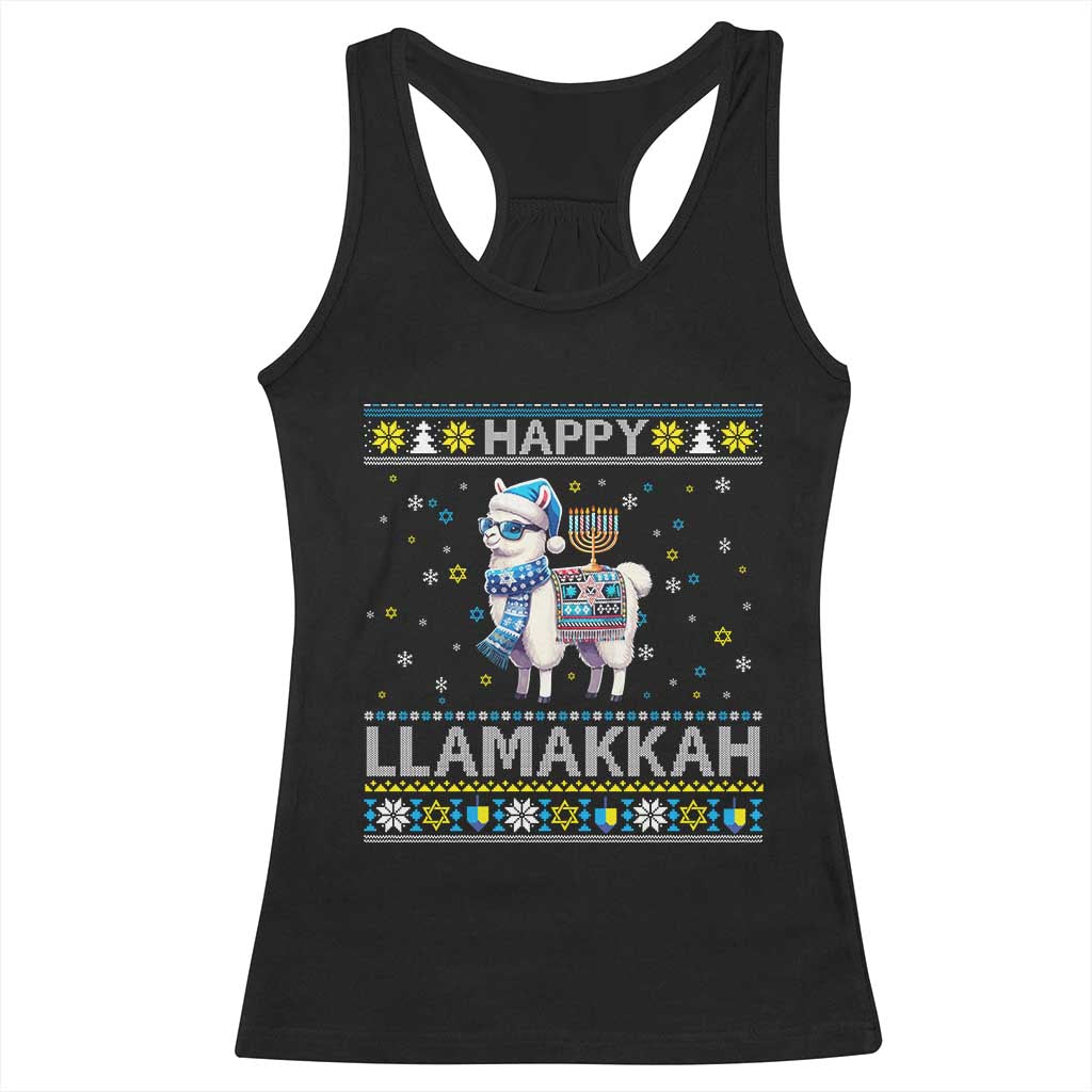 Happy LLamakkah Racerback Tank Top Funny Llama Ugly Hanukkah Christmas Gift TS12 Black Print Your Wear