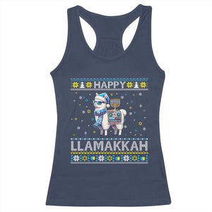 Happy LLamakkah Racerback Tank Top Funny Llama Ugly Hanukkah Christmas Gift TS12 Navy Print Your Wear