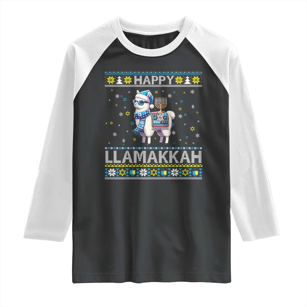 Happy LLamakkah Raglan Shirt Funny Llama Ugly Hanukkah Christmas Gift TS12 Black White Print Your Wear