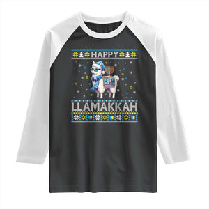 Happy LLamakkah Raglan Shirt Funny Llama Ugly Hanukkah Christmas Gift TS12 Black White Print Your Wear