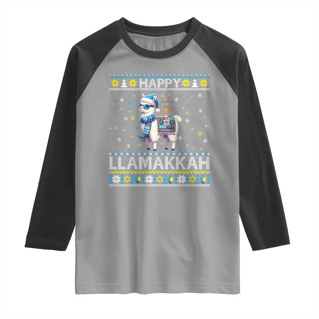 Happy LLamakkah Raglan Shirt Funny Llama Ugly Hanukkah Christmas Gift TS12 Sport Gray Black Print Your Wear
