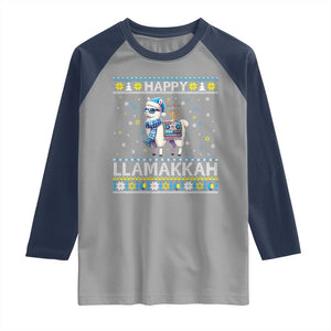 Happy LLamakkah Raglan Shirt Funny Llama Ugly Hanukkah Christmas Gift TS12 Sport Gray Navy Print Your Wear