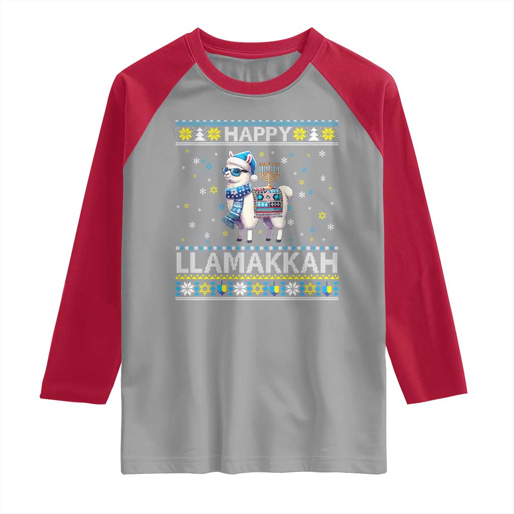 Happy LLamakkah Raglan Shirt Funny Llama Ugly Hanukkah Christmas Gift TS12 Sport Gray Red Print Your Wear