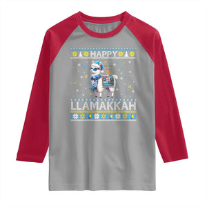 Happy LLamakkah Raglan Shirt Funny Llama Ugly Hanukkah Christmas Gift TS12 Sport Gray Red Print Your Wear