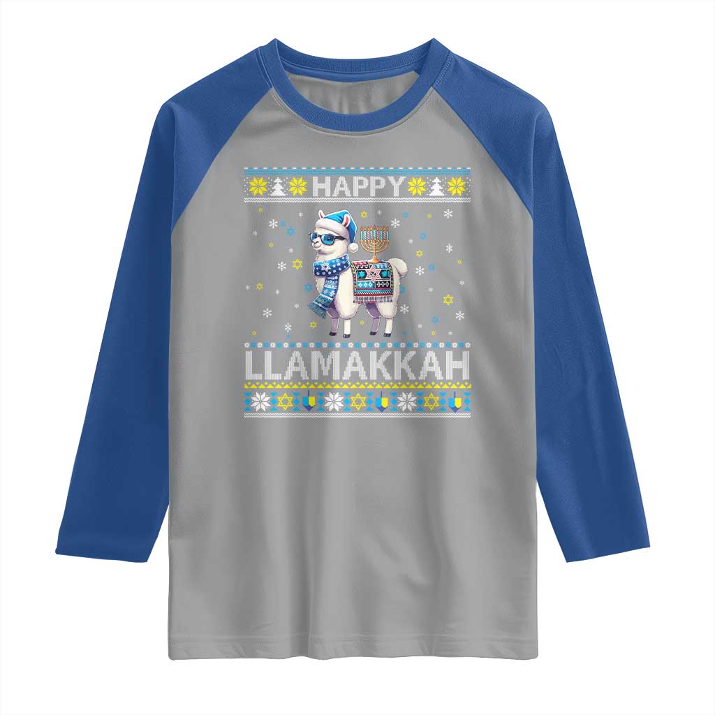 Happy LLamakkah Raglan Shirt Funny Llama Ugly Hanukkah Christmas Gift TS12 Sport Gray Royal Print Your Wear