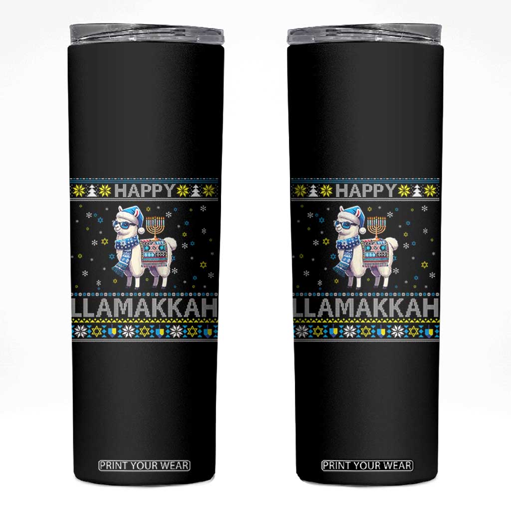 Happy LLamakkah Skinny Tumbler Funny Llama Ugly Hanukkah Christmas Gift TS12 Black Print Your Wear