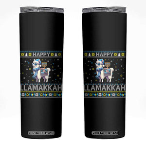 Happy LLamakkah Skinny Tumbler Funny Llama Ugly Hanukkah Christmas Gift TS12 Black Print Your Wear