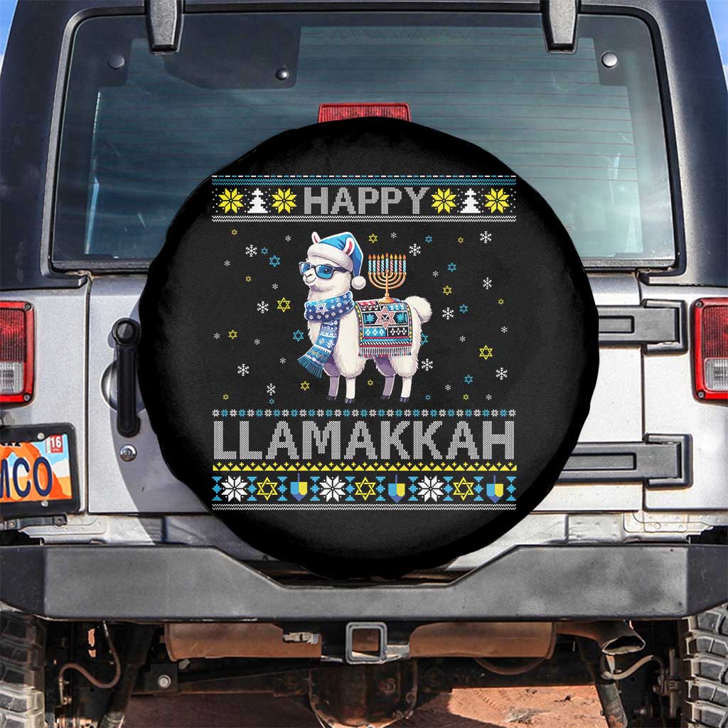 Happy LLamakkah Spare Tire Cover Funny Llama Ugly Hanukkah Christmas Gift TS12 No hole Black Print Your Wear