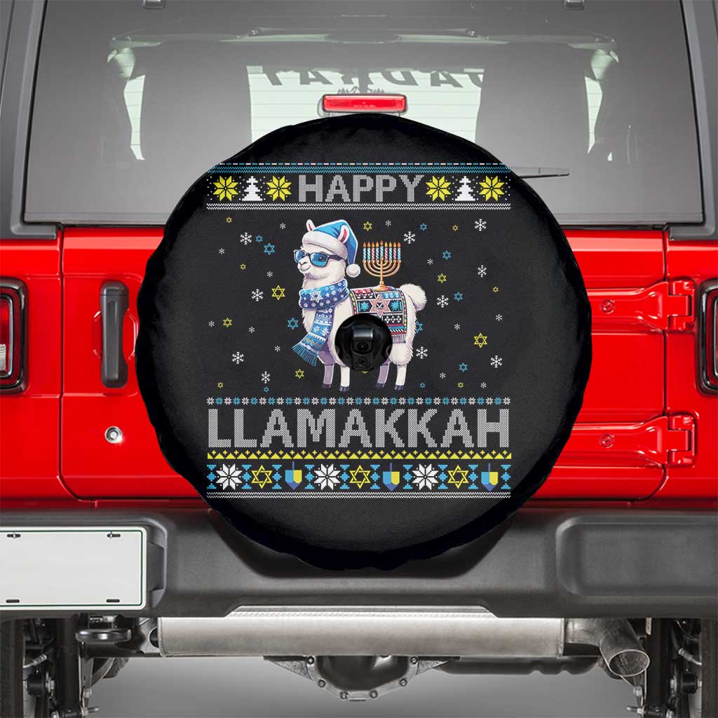 Happy LLamakkah Spare Tire Cover Funny Llama Ugly Hanukkah Christmas Gift TS12 Black Print Your Wear