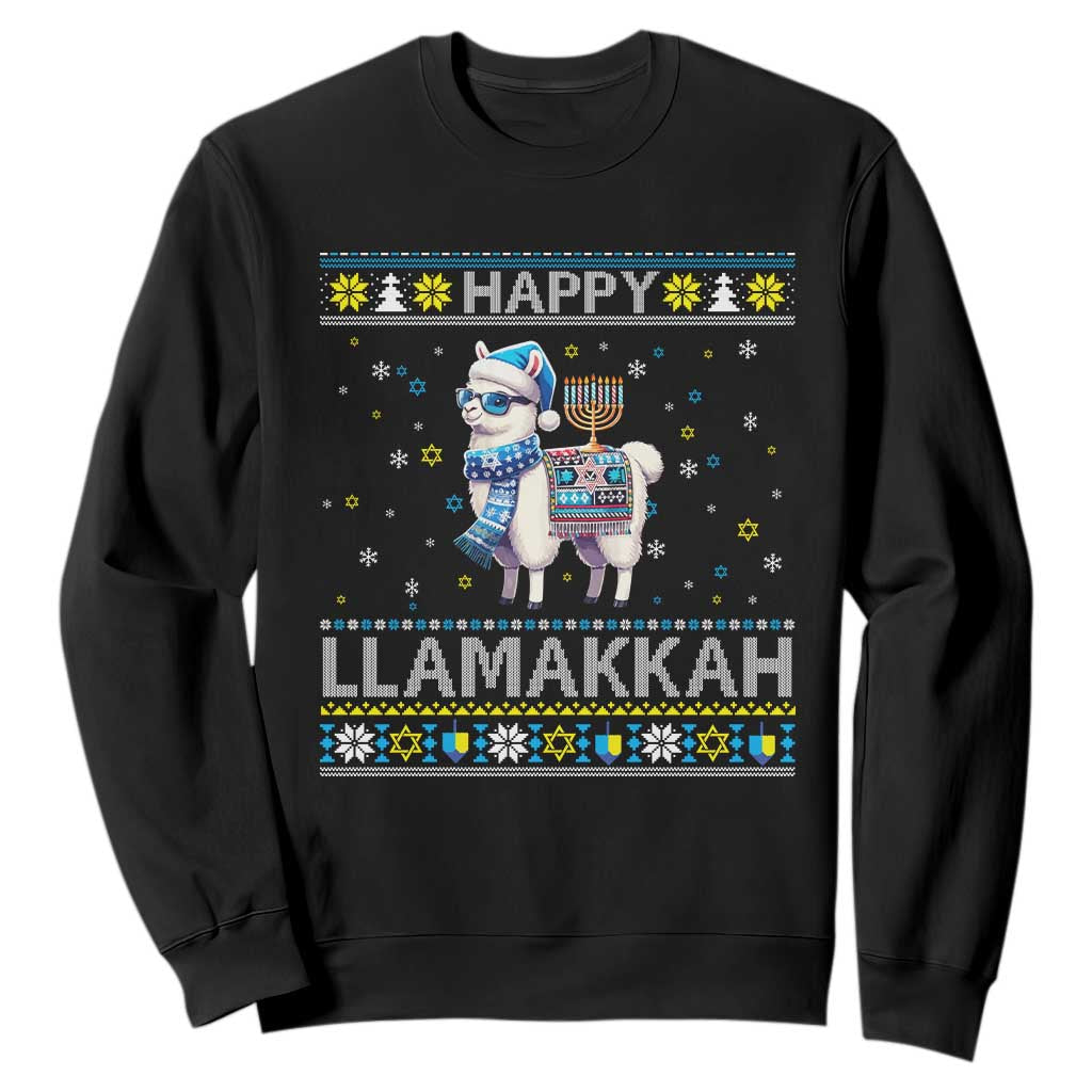Happy LLamakkah Sweatshirt Funny Llama Ugly Hanukkah Christmas Gift TS12 Black Print Your Wear