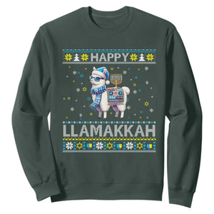 Happy LLamakkah Sweatshirt Funny Llama Ugly Hanukkah Christmas Gift TS12 Dark Forest Green Print Your Wear