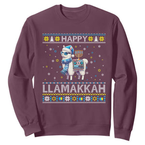 Happy LLamakkah Sweatshirt Funny Llama Ugly Hanukkah Christmas Gift TS12 Maroon Print Your Wear