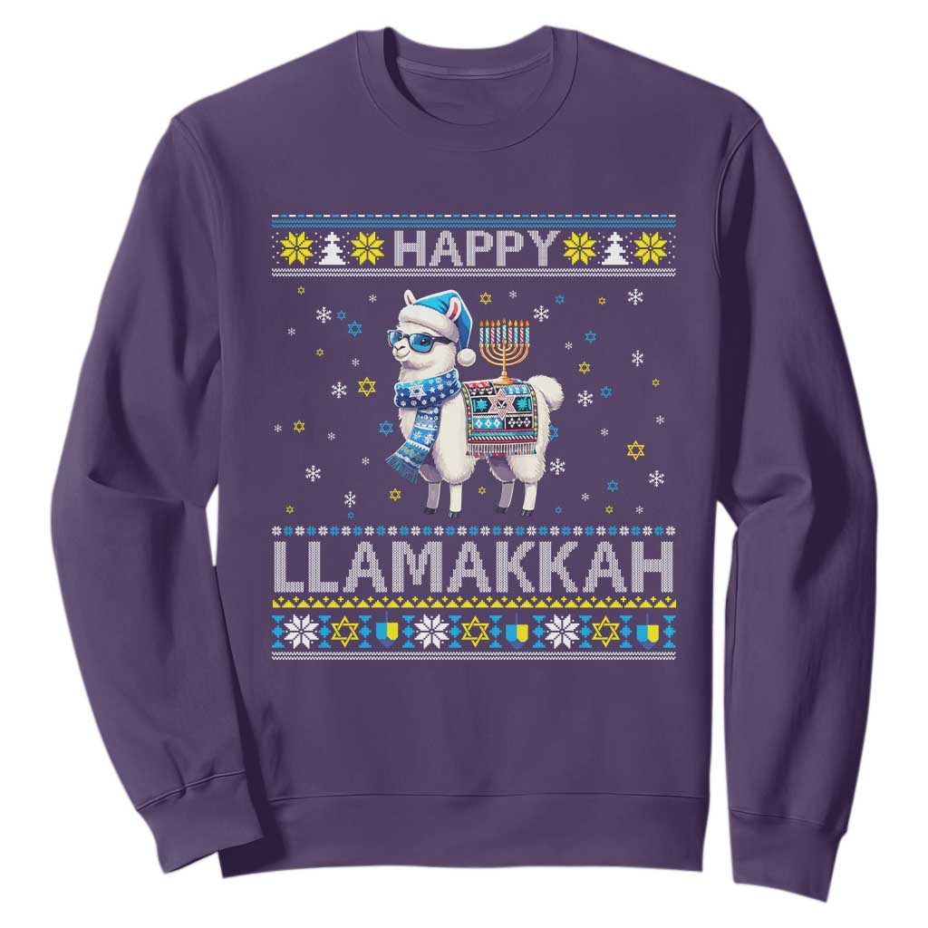 Happy LLamakkah Sweatshirt Funny Llama Ugly Hanukkah Christmas Gift TS12 Purple Print Your Wear