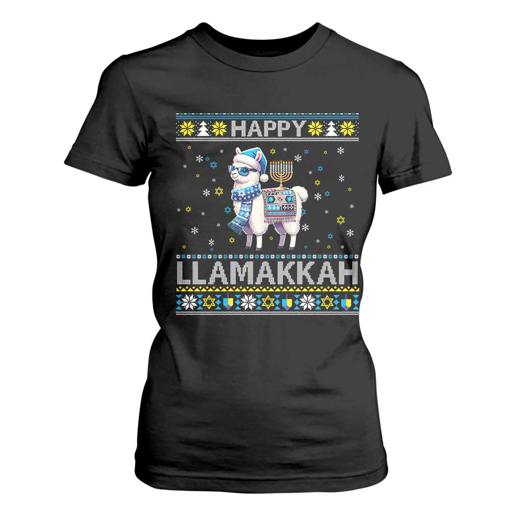 Happy LLamakkah T Shirt For Women Funny Llama Ugly Hanukkah Christmas Gift TS12 Black Print Your Wear