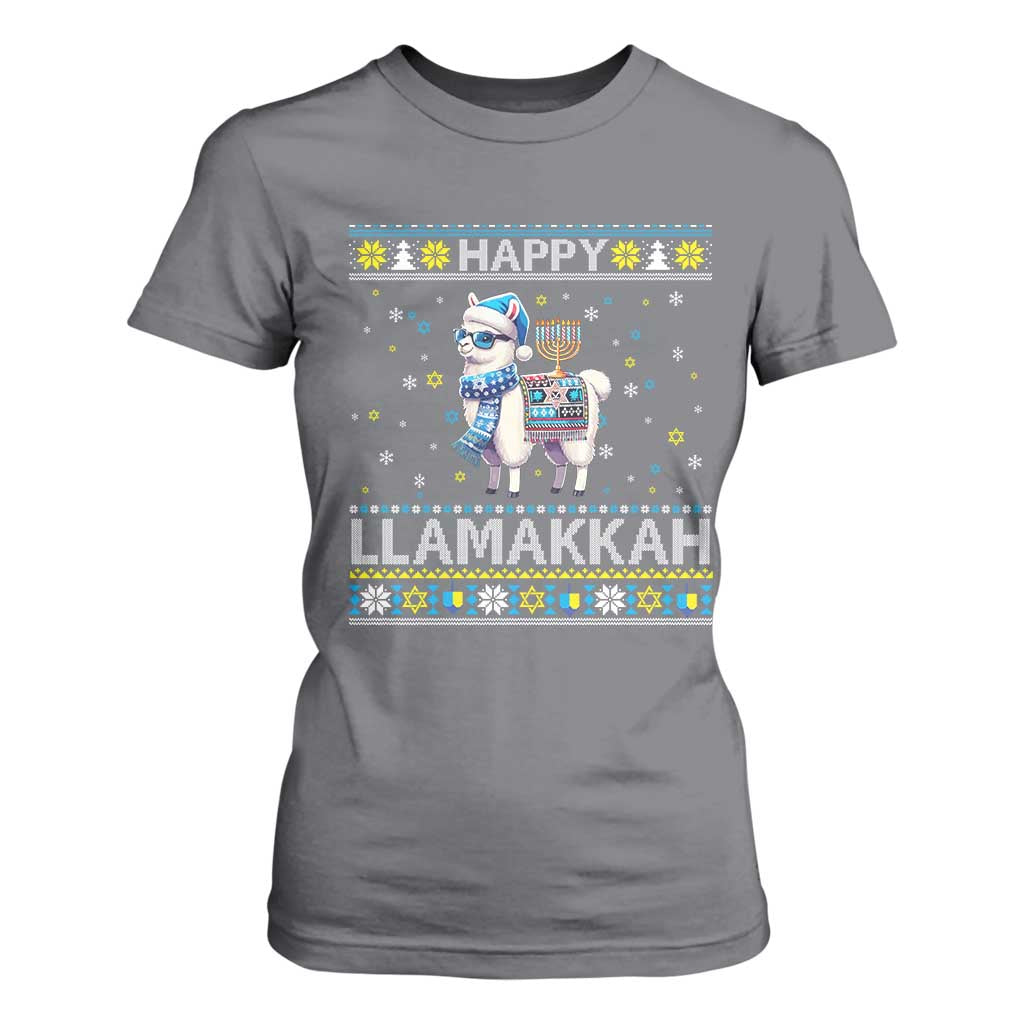 Happy LLamakkah T Shirt For Women Funny Llama Ugly Hanukkah Christmas Gift TS12 Charcoal Print Your Wear