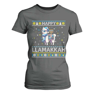 Happy LLamakkah T Shirt For Women Funny Llama Ugly Hanukkah Christmas Gift TS12 Dark Heather Print Your Wear