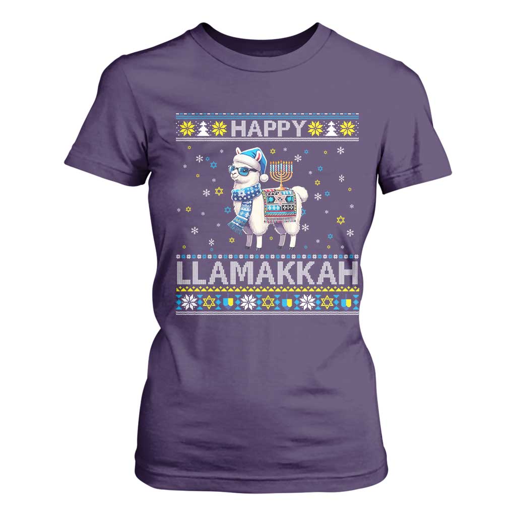 Happy LLamakkah T Shirt For Women Funny Llama Ugly Hanukkah Christmas Gift TS12 Purple Print Your Wear