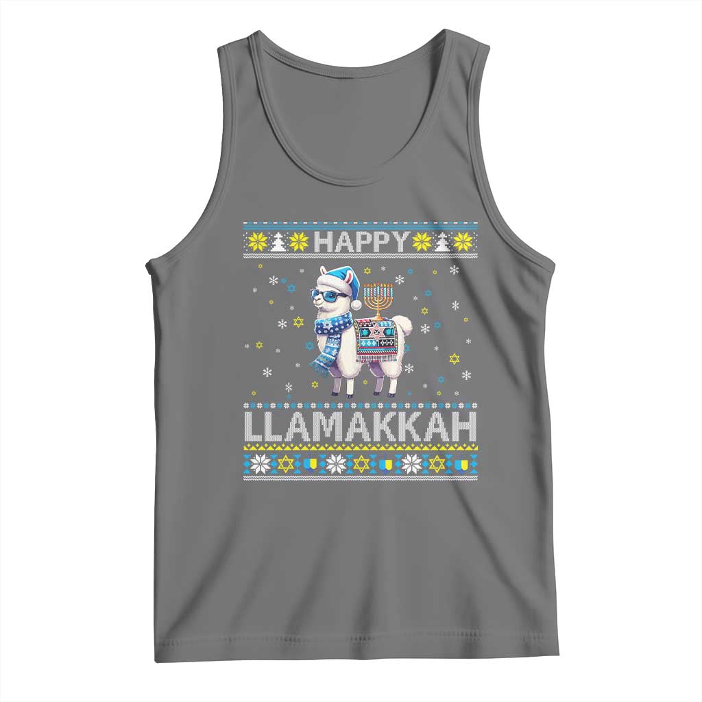Happy LLamakkah Tank Top Funny Llama Ugly Hanukkah Christmas Gift TS12 Black Heather Print Your Wear