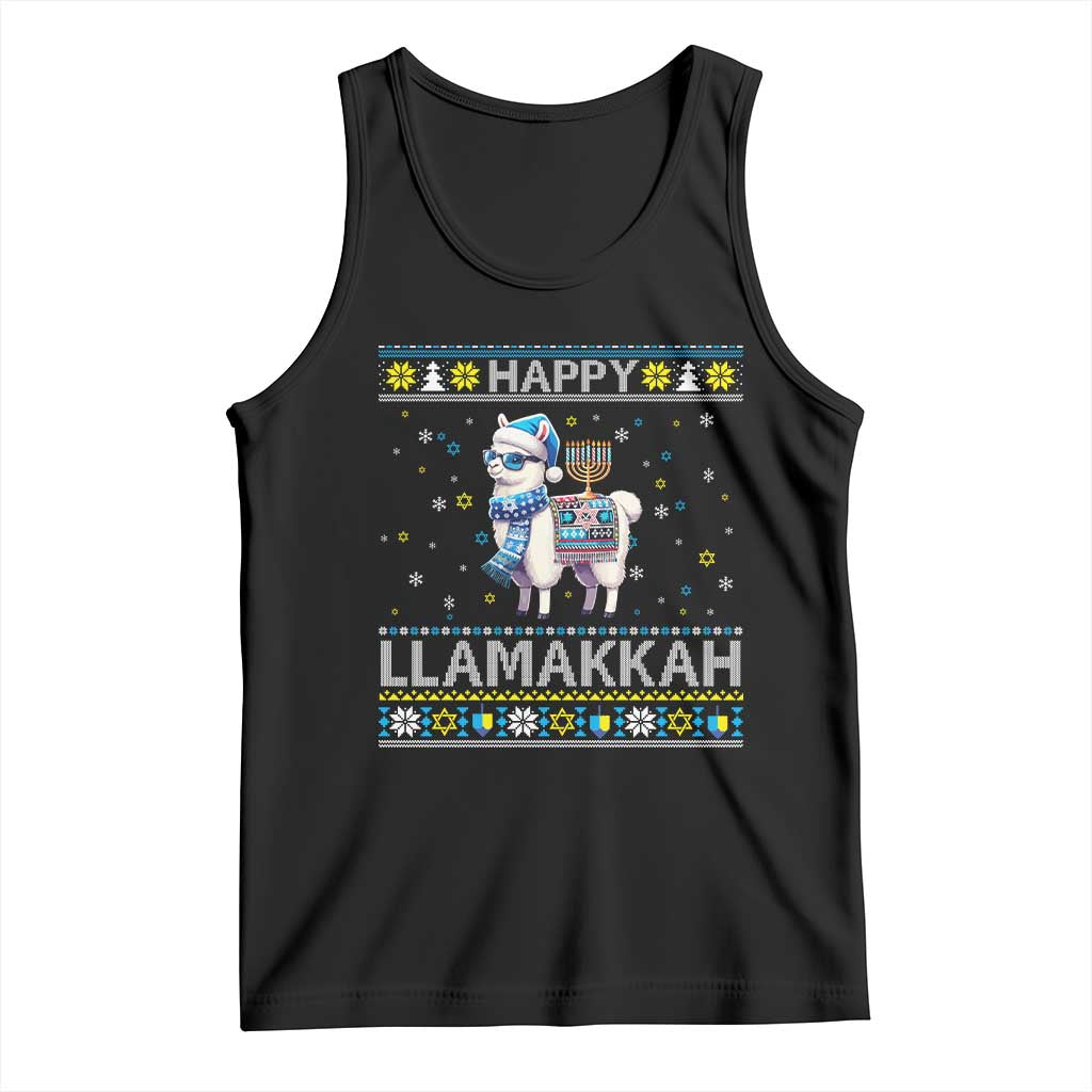 Happy LLamakkah Tank Top Funny Llama Ugly Hanukkah Christmas Gift TS12 Black Print Your Wear