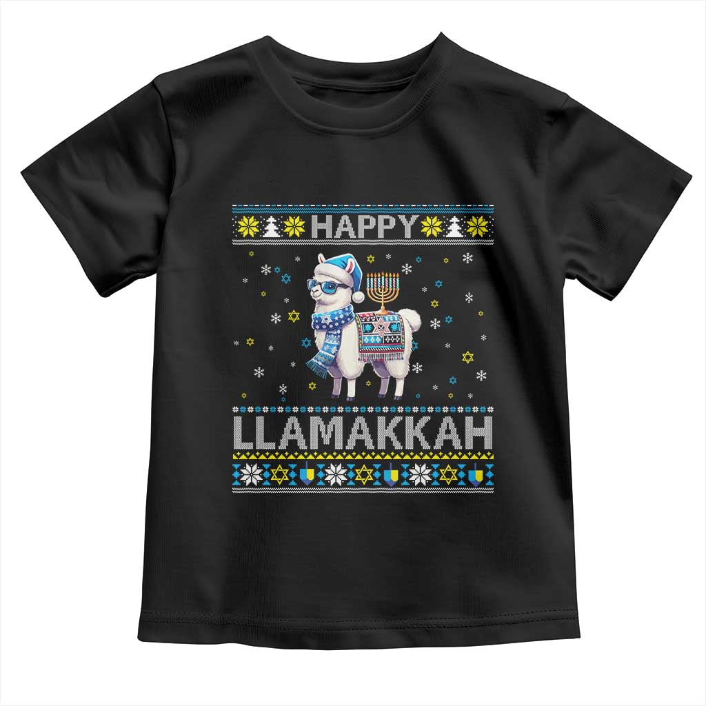 Happy LLamakkah Toddler T Shirt Funny Llama Ugly Hanukkah Christmas Gift TS12 Black Print Your Wear