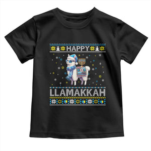 Happy LLamakkah Toddler T Shirt Funny Llama Ugly Hanukkah Christmas Gift TS12 Black Print Your Wear