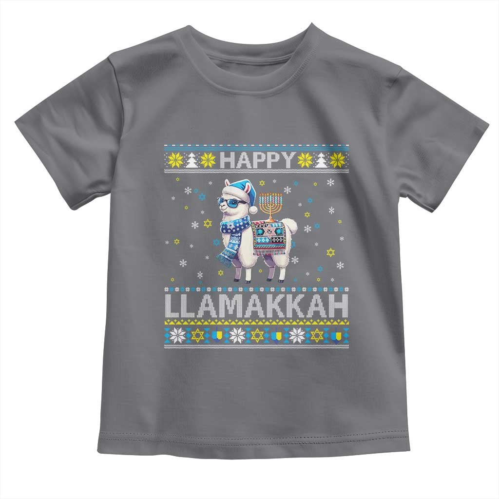 Happy LLamakkah Toddler T Shirt Funny Llama Ugly Hanukkah Christmas Gift TS12 Charcoal Print Your Wear