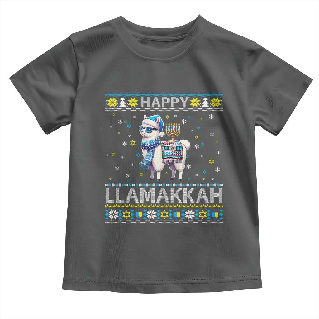 Happy LLamakkah Toddler T Shirt Funny Llama Ugly Hanukkah Christmas Gift TS12 Dark Heather Print Your Wear