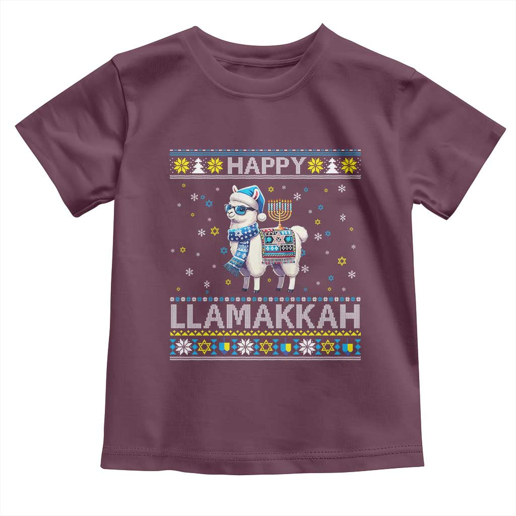 Happy LLamakkah Toddler T Shirt Funny Llama Ugly Hanukkah Christmas Gift TS12 Maroon Print Your Wear