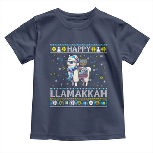 Happy LLamakkah Toddler T Shirt Funny Llama Ugly Hanukkah Christmas Gift TS12 Navy Print Your Wear
