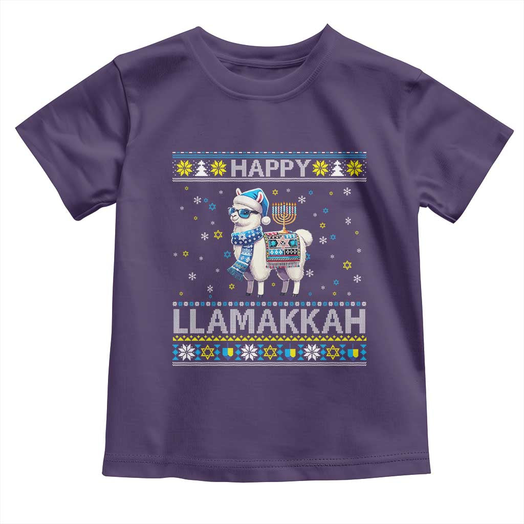 Happy LLamakkah Toddler T Shirt Funny Llama Ugly Hanukkah Christmas Gift TS12 Purple Print Your Wear
