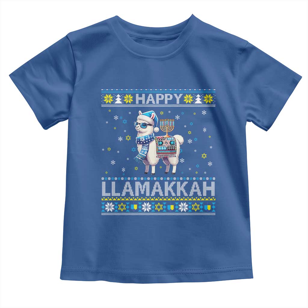 Happy LLamakkah Toddler T Shirt Funny Llama Ugly Hanukkah Christmas Gift TS12 Royal Blue Print Your Wear