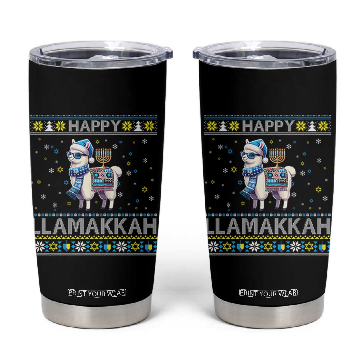 Happy LLamakkah Tumbler Cup Funny Llama Ugly Hanukkah Christmas Gift TS12 Black Print Your Wear