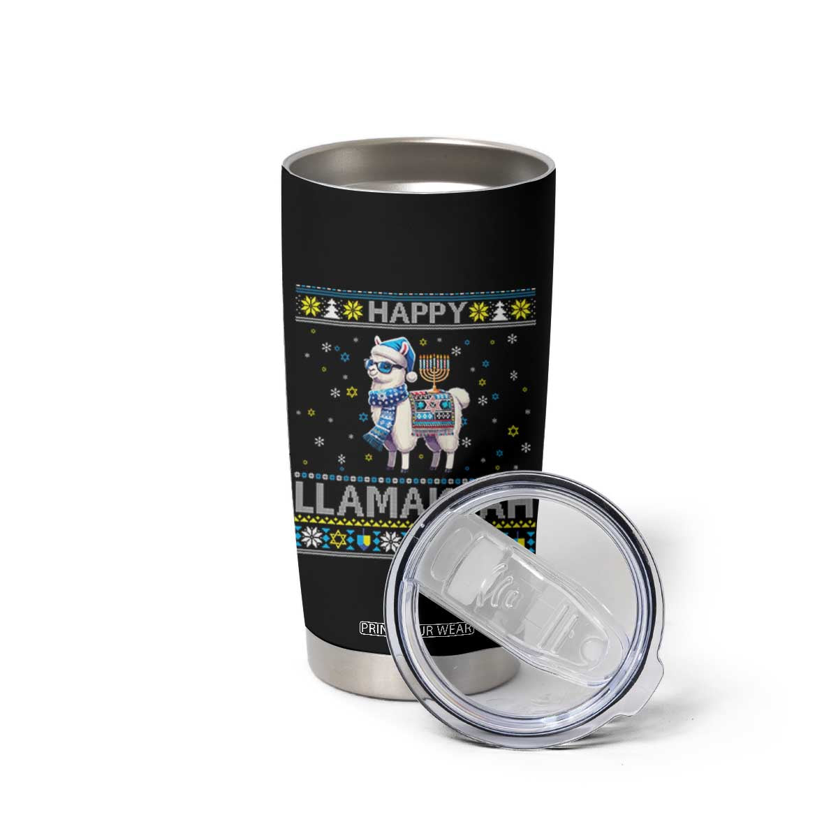 Happy LLamakkah Tumbler Cup Funny Llama Ugly Hanukkah Christmas Gift TS12 Print Your Wear