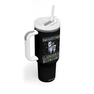 Happy LLamakkah Tumbler With Handle Funny Llama Ugly Hanukkah Christmas Gift TS12 Print Your Wear