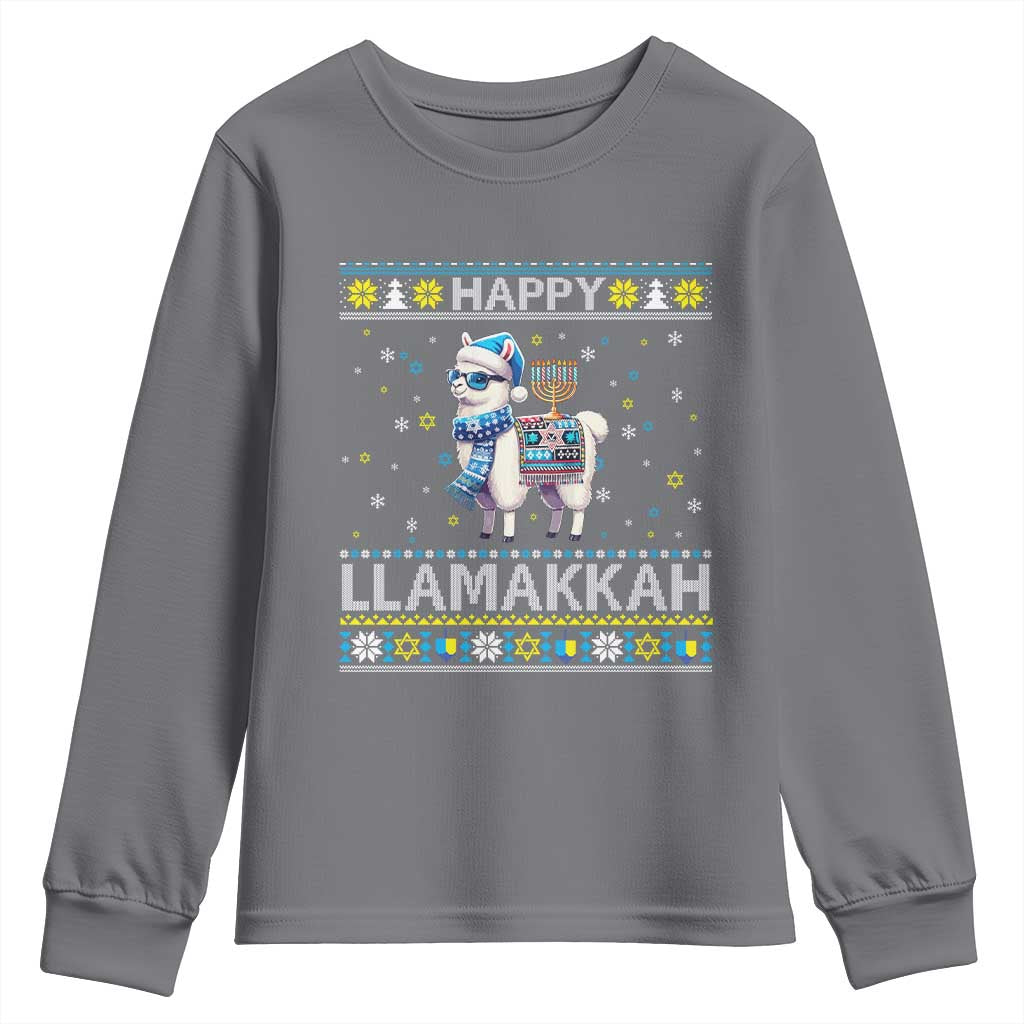 Happy LLamakkah Youth Sweatshirt Funny Llama Ugly Hanukkah Christmas Gift TS12 Charcoal Print Your Wear
