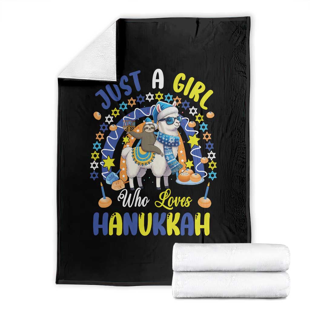 A Girl Loves Hanukkah Throw Blanket Funny Sloth On Llama Jewish Holiday Gift TS12 Black Print Your Wear