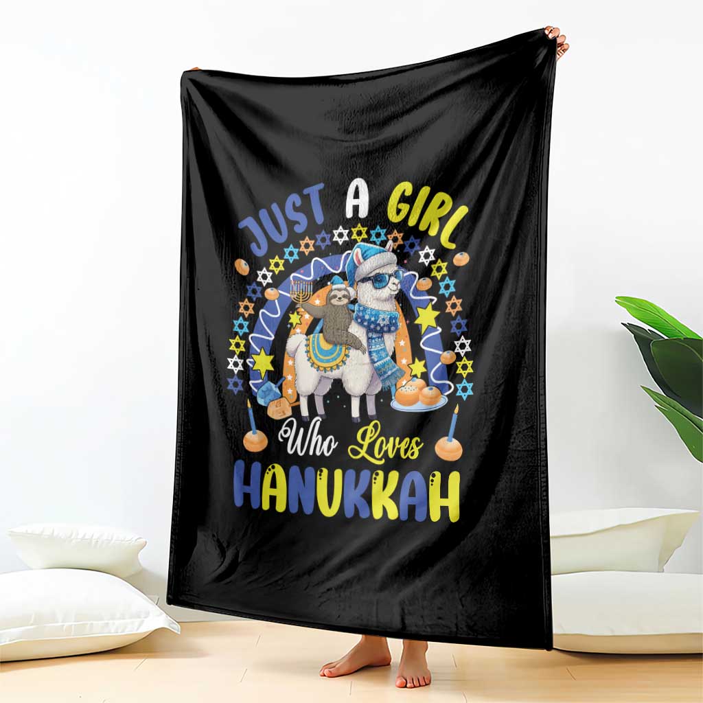 A Girl Loves Hanukkah Throw Blanket Funny Sloth On Llama Jewish Holiday Gift TS12 Print Your Wear
