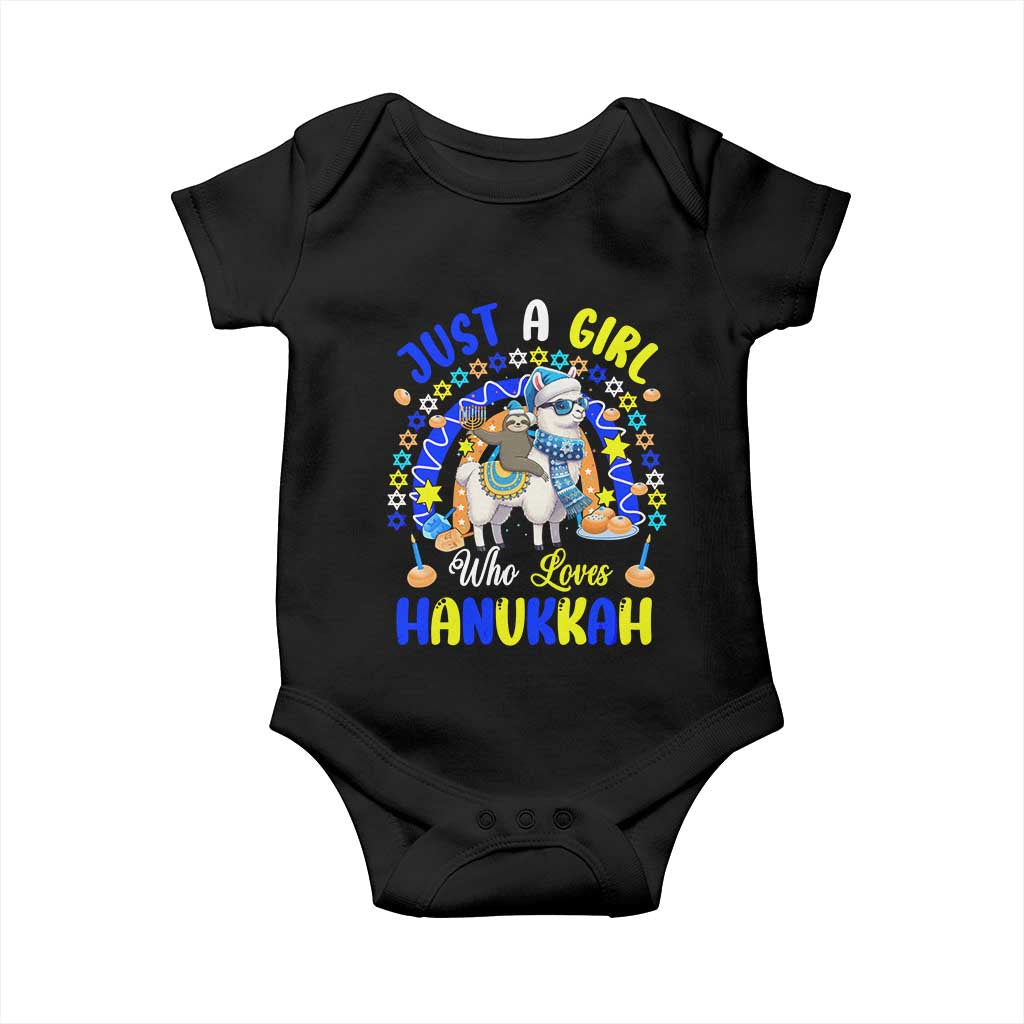 A Girl Loves Hanukkah Baby Onesie Funny Sloth On Llama Jewish Holiday Gift TS12 Black Print Your Wear