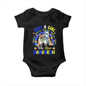 A Girl Loves Hanukkah Baby Onesie Funny Sloth On Llama Jewish Holiday Gift TS12 Black Print Your Wear
