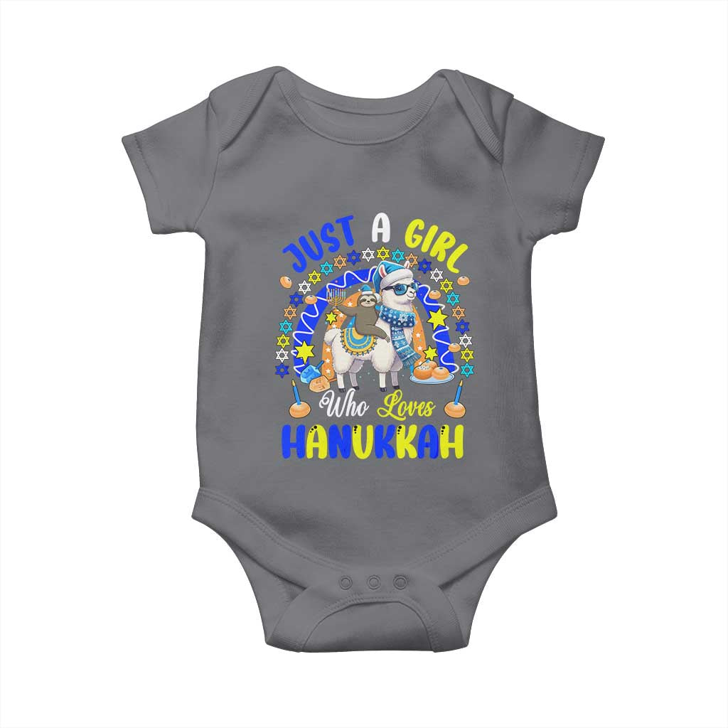 A Girl Loves Hanukkah Baby Onesie Funny Sloth On Llama Jewish Holiday Gift TS12 Charcoal Print Your Wear