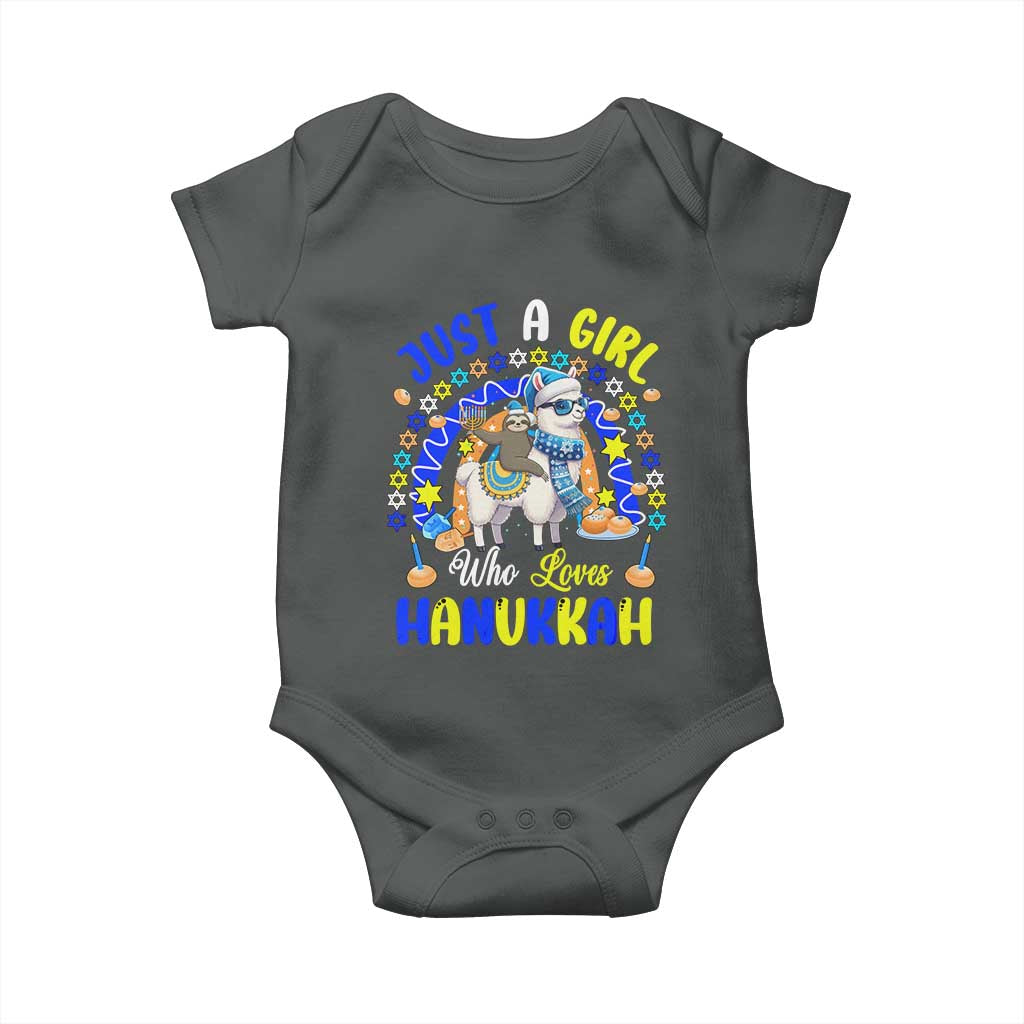 A Girl Loves Hanukkah Baby Onesie Funny Sloth On Llama Jewish Holiday Gift TS12 Dark Heather Print Your Wear