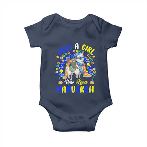 A Girl Loves Hanukkah Baby Onesie Funny Sloth On Llama Jewish Holiday Gift TS12 Navy Print Your Wear
