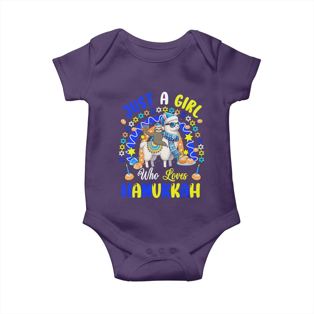 A Girl Loves Hanukkah Baby Onesie Funny Sloth On Llama Jewish Holiday Gift TS12 Purple Print Your Wear