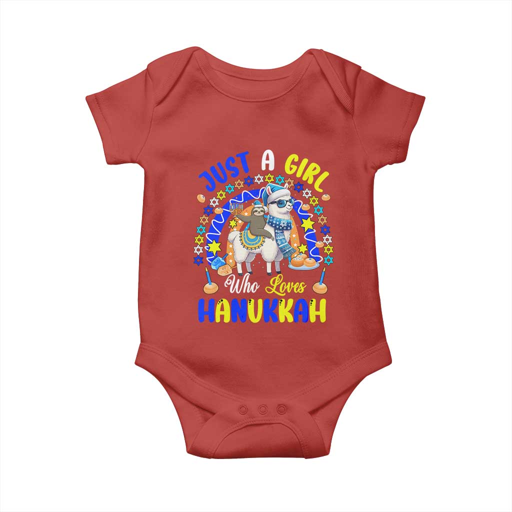 A Girl Loves Hanukkah Baby Onesie Funny Sloth On Llama Jewish Holiday Gift TS12 Red Print Your Wear