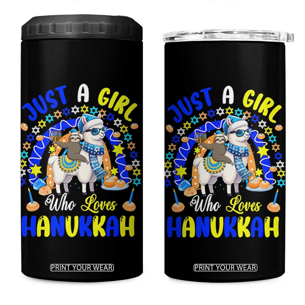 A Girl Loves Hanukkah 4 in 1 Can Cooler Tumbler Funny Sloth On Llama Jewish Holiday Gift TS12 One Size: 16 oz Black Print Your Wear