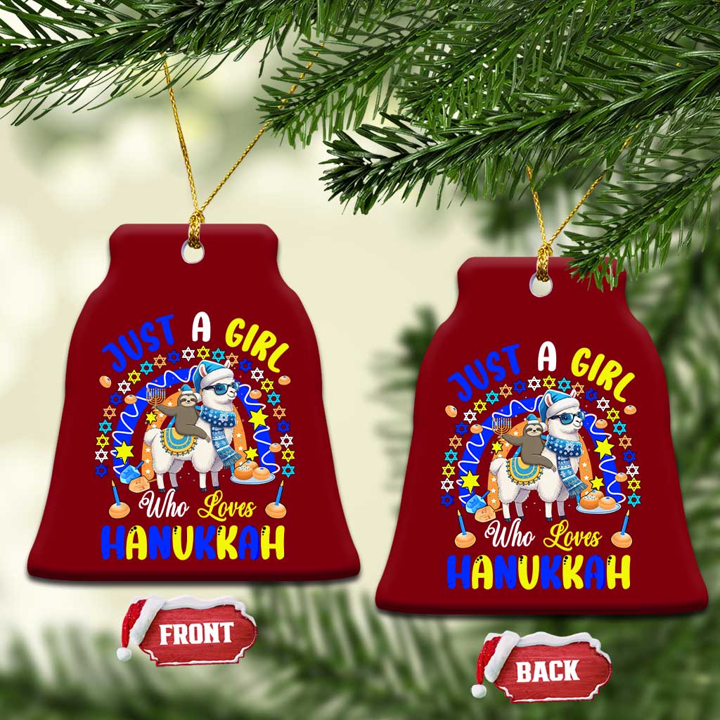 A Girl Loves Hanukkah Ceramic Ornament Funny Sloth On Llama Jewish Holiday Gift TS12 Print Your Wear