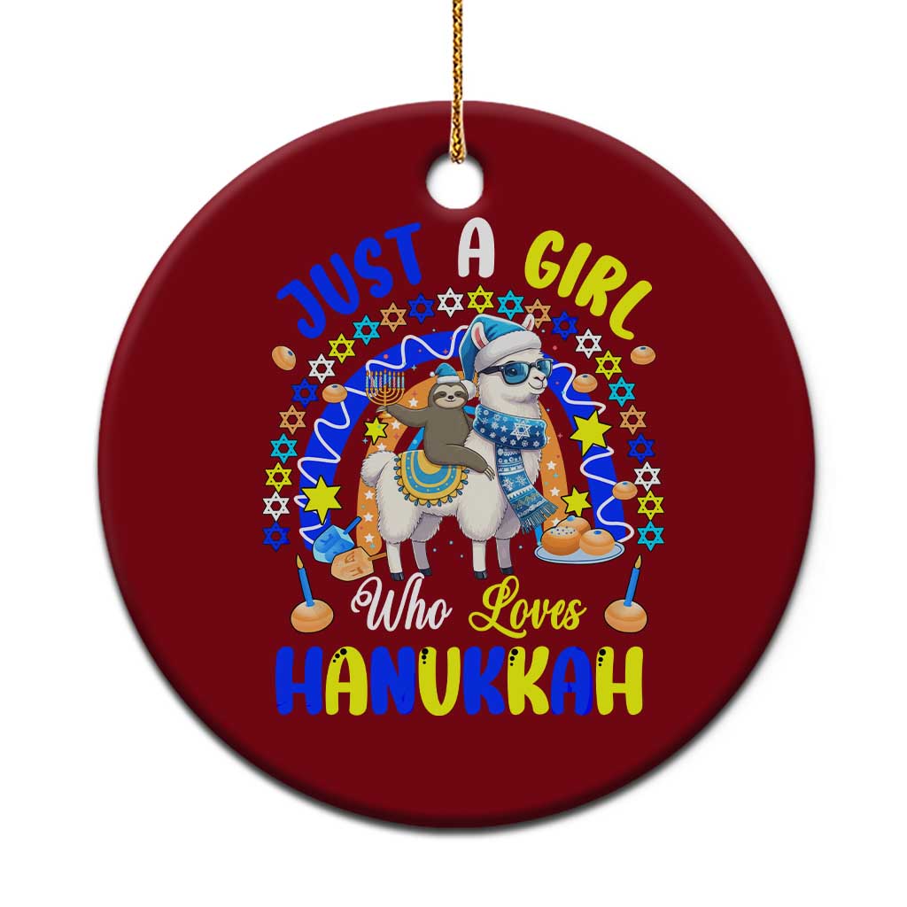 A Girl Loves Hanukkah Ceramic Ornament Funny Sloth On Llama Jewish Holiday Gift TS12 1pc Red Print Your Wear
